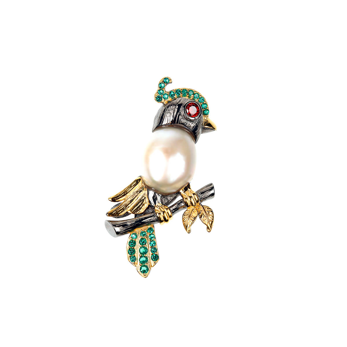 Bird with pearl brooch